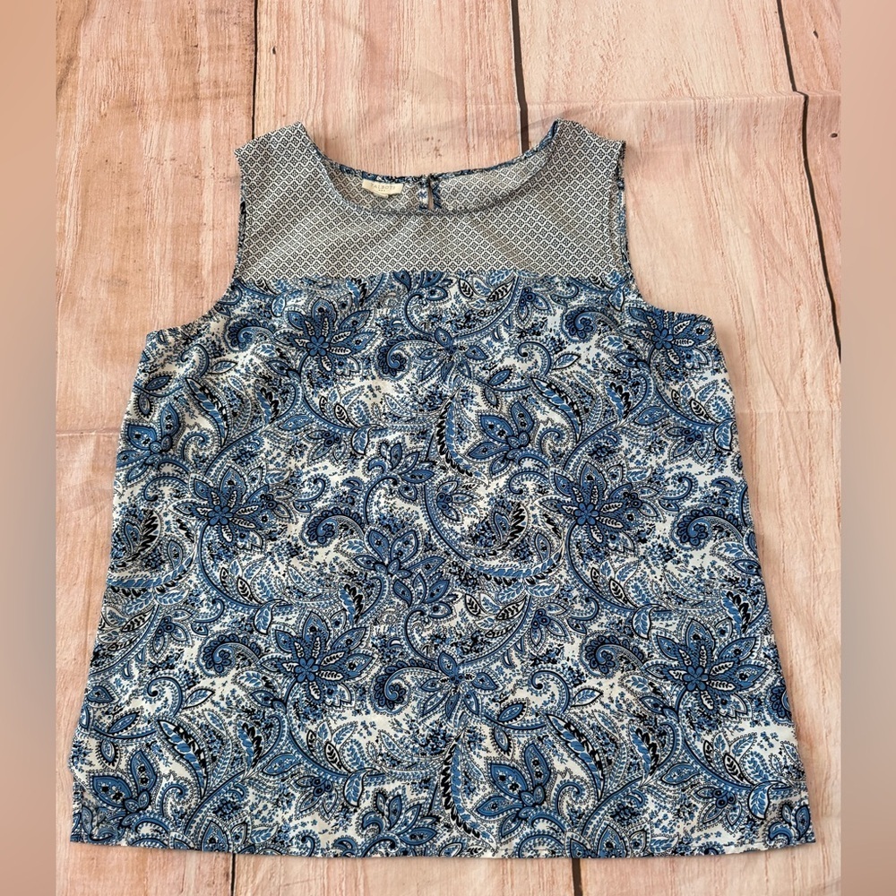Talbots Womens Top Black Blue Paisley Sleeveless Lightweight Blouse Size Medium
